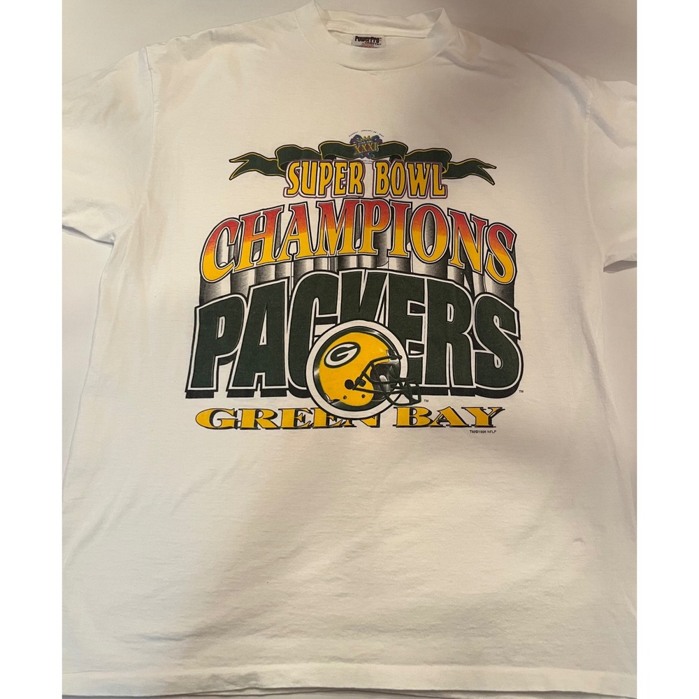 Vintage Super Bowl 1997 XXXI Champions Green Bay Packers NFL Shirt Tee White XL
